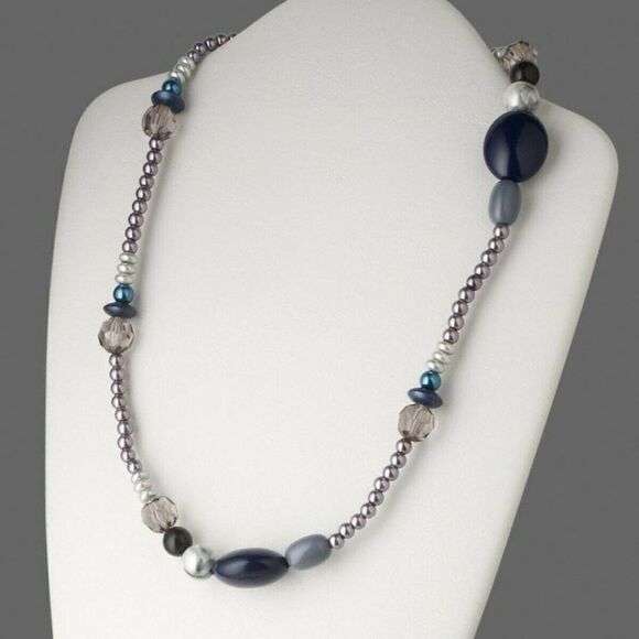 Handcrafted Cool Tones Faux Pearl Vintage Lucite Beads Necklace - Picture 1 of 1